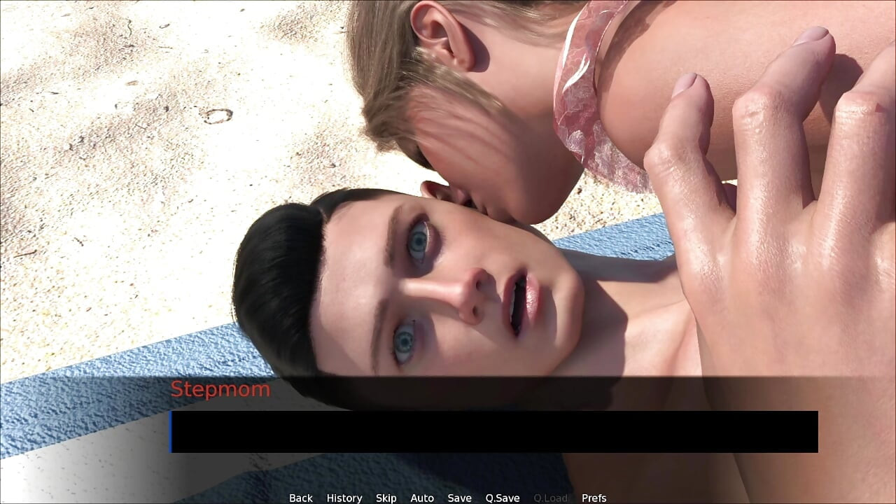 Stepson Applying Sunscreen On Stepmom Body On Beach And Massaging Her Boobs