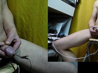 ESTIM balls Anal Plug Prostate + spoon inside cock,ejac cum