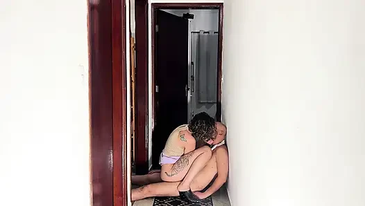 Hooking up with deep kissing and cowgirl-style sex. Creampie.