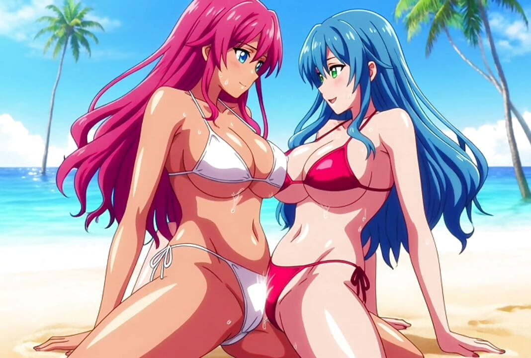 Two busty girls enjoy lesbian sex at private beach vacation