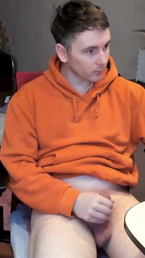 Stud Guy Watches Porn and Jerking Uncut Hot Cock | Clip 2
