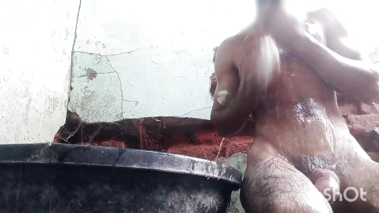 Desi Indian boy is taking a bath naked