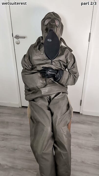 Breathplay masturbation Zodiac Zodiak heavy rubber hazmat suit with gasmask rebreathing bag, gloves, boots