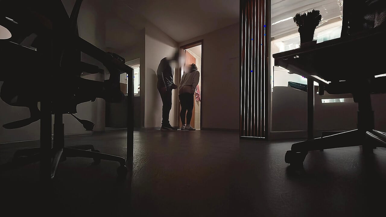 Real Coworkers. Empty Office. Holiday Quickie by the Kitchen Door.