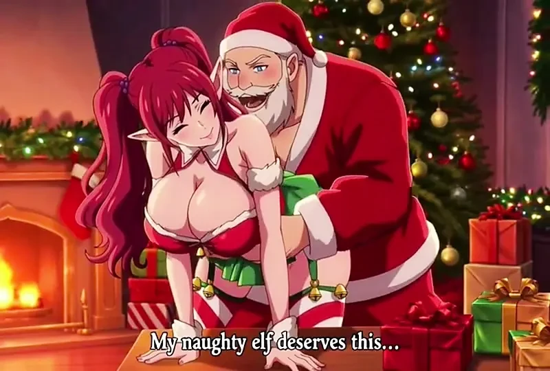 Santa give special gift to busty milf on Christmas