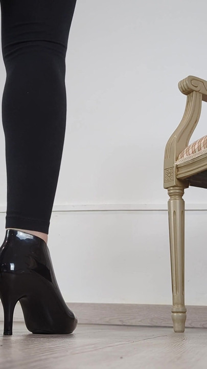 (705) Shoe Collection: High Heel Black Jelly Ankle Boots - Dame Olga (4k)