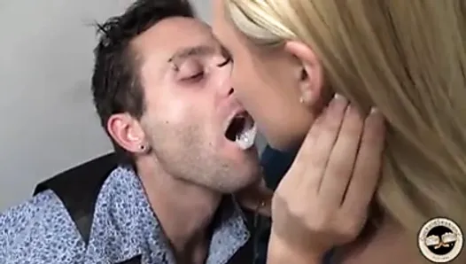 White wife spits black cum into her husband mouth