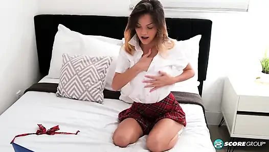 Tiny Melia Avelin Fingers Her Tight Pussy to a Leg-Shaking