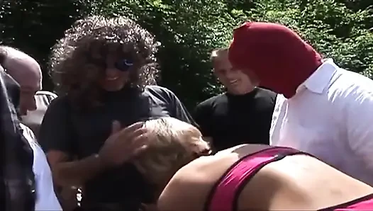 Blonde Slut Fucked Hard by Group Gangbang
