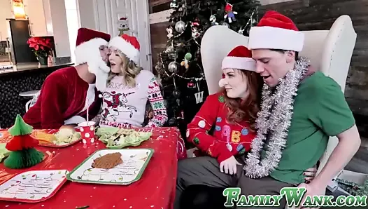 Christmas time for stepfamily ends up in hot wild foursome