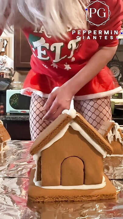73 Giantess in 8-inch Heels Decorates a Gingerbread Village