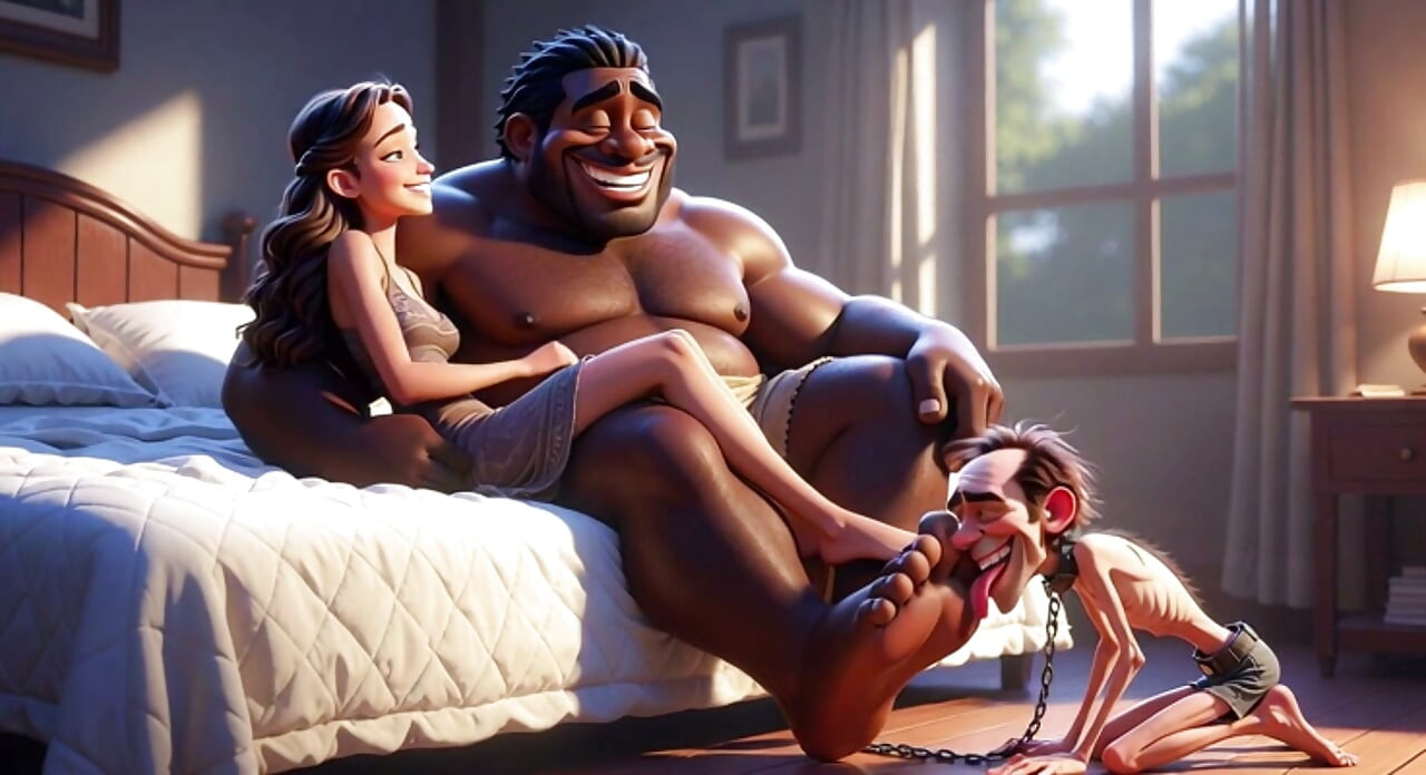 Submissive Man Grovels and Licks His Dominant Wife's Feet