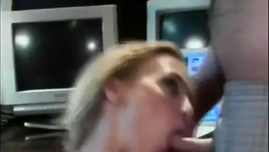 Hot Andrea Adams rides dude on office chair