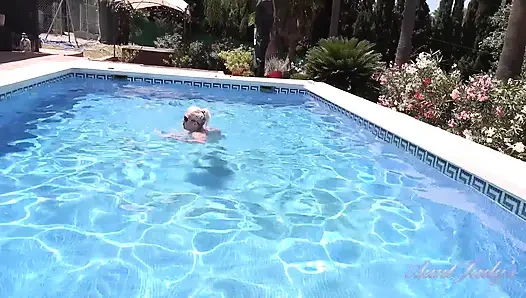 Busty Mature MILF Maggie Moon Goes Skinny Dipping and Masturbates by the Pool