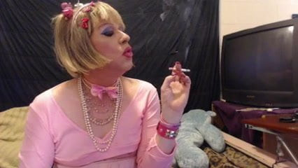 Pink Tgirl doll smoking 2