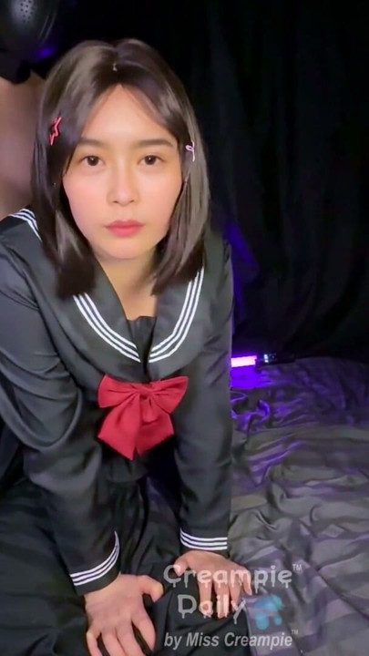 Creampie massive overflow with cute student girl in uniform. | Clip 1