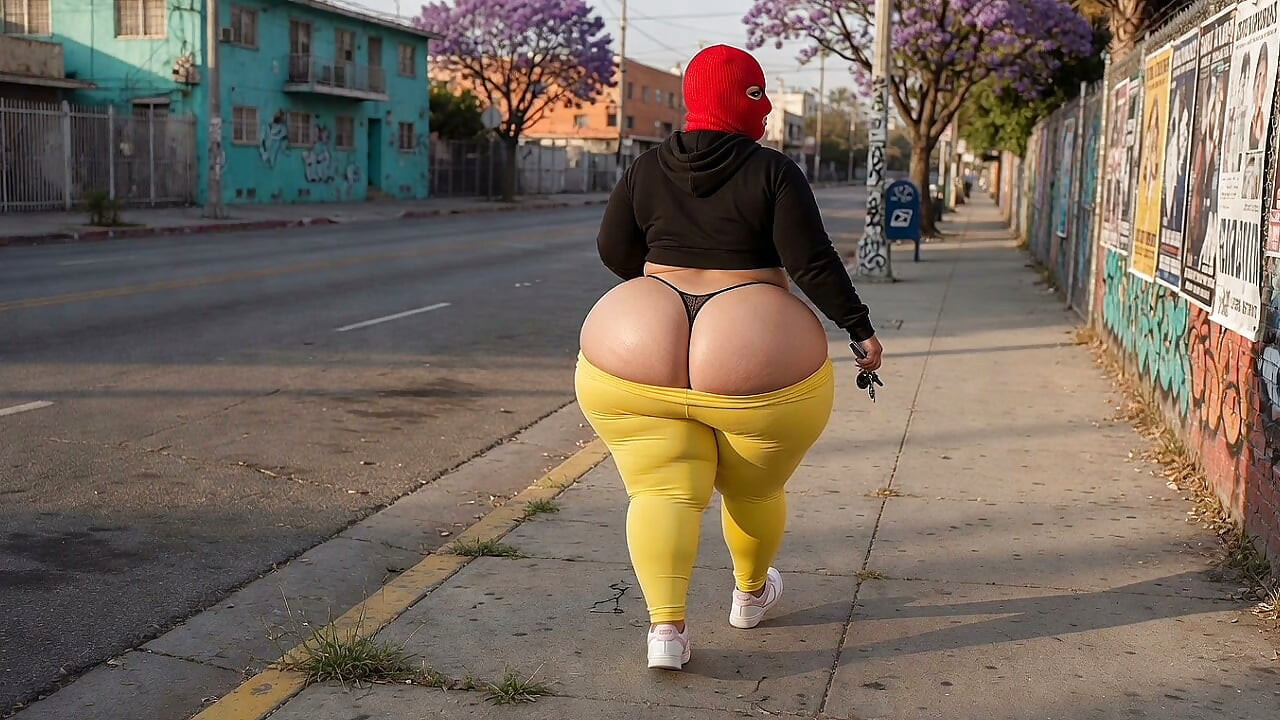 Big Ass Girl Walking in Tight Leggings on the Street