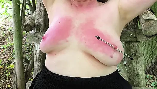 Rote Brüste mit Nippelspangen