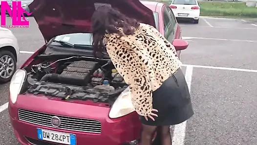 Sexy Speedy Driving in Patent Black Pumps and Seamed Black Pantyhose