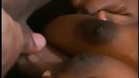 Bald black guy drills with his big cock sexy brunette with ebony skin