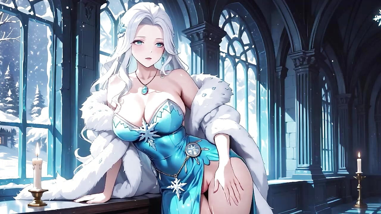 Сріблястий Ice Mage в крістал-холі! Кастинг магії, дивлячись без особливих зусиль холодно, але її губи тремтять