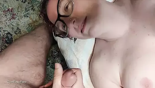 She Plays with His Balls and Tells Him to Cum in Her Mouth