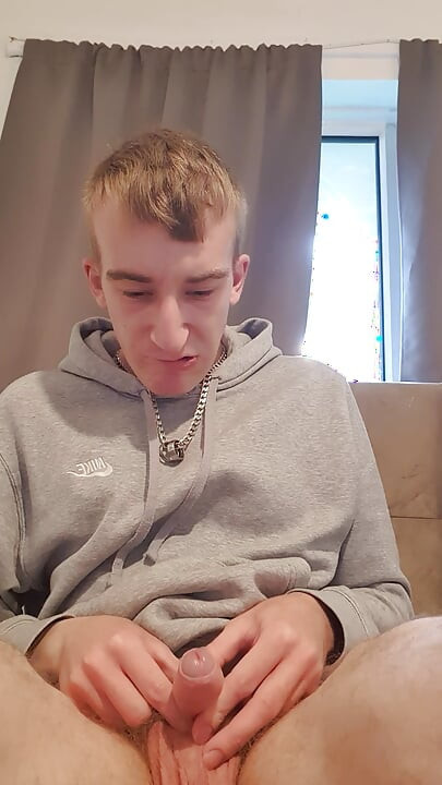 Skinny lad pulls back skin and shows bellend