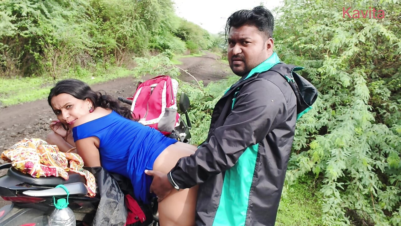 Desi Indian Marathi Kavita bhabhi ( Vahini ) fuck outdoor in jungle in doggy style with blue sexy dress and dirty blowjob