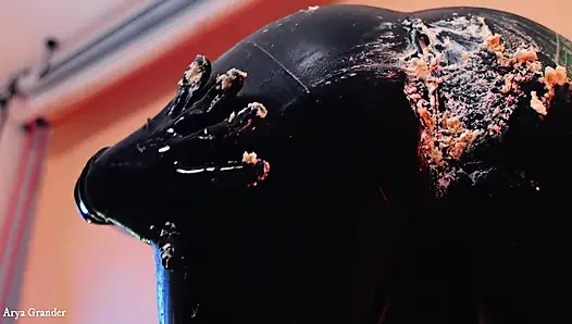 Sexy latex fetish video birthday cake splosh!
