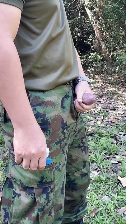 Solider Jerks Off & Cums at Work