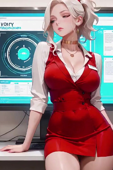Blonde Secretary's Office Secret! Red Dress Hugging Curves, Beige Suit Barely Containing Her Fullness