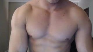 Hunky muscular blond guy edging and shooting a big load