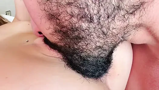Bearded Guy Devours Wet Pussy in Extreme Close-Up – Intense Cunnilingus & Fingering Until She Cums Hard