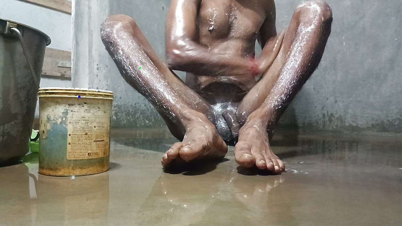 Mature man shower in bathroom village style