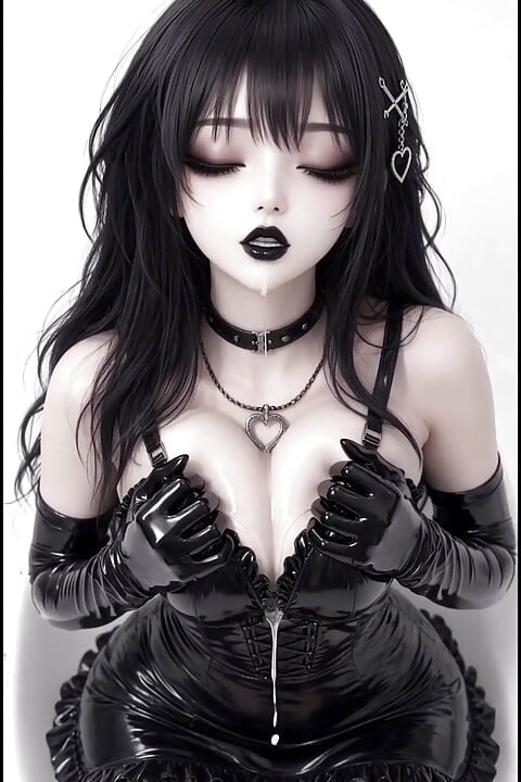 Hot 3d anime goth baddie fingering in white space
