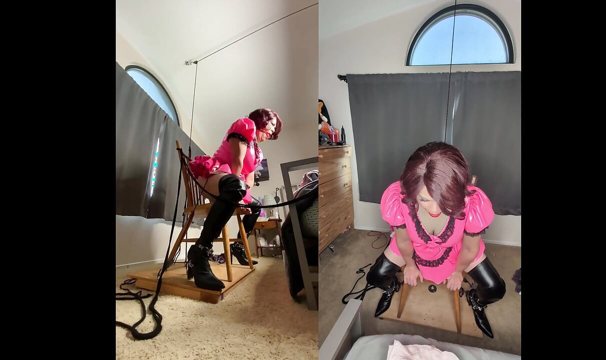 Sissy Candy in Self Bondage with Huge Dildos