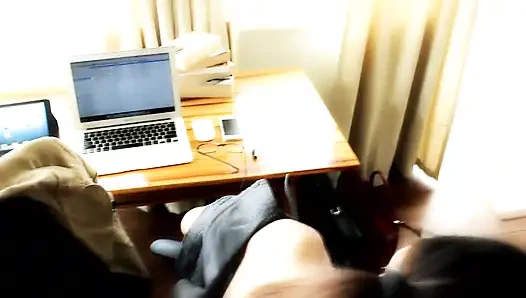 High heeled asian secretary teasing in the office