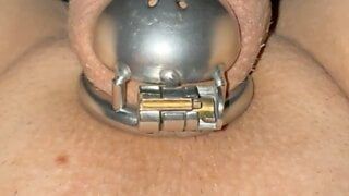 tightly locked dick in chastity and ass plugged with huge plug