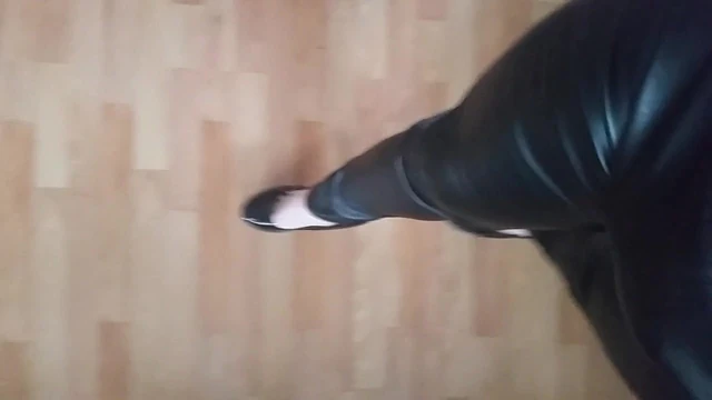 sissy walk in leather and heels