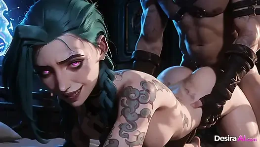 Tattooed hottie's bare skin shakes in intense 3D doggy pounding and sticky facial - AI