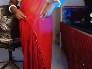 Quente solo sexy em um humor sexy de uma garota mostrando peitos em sari e sutiã