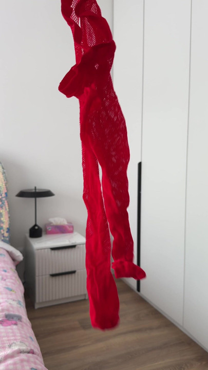 Red lingerie, home alone