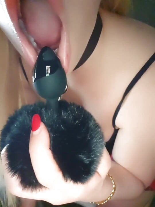 Hotblondygirl with Tail Butt Plug Masturbate Herself Loud Real Orgasm