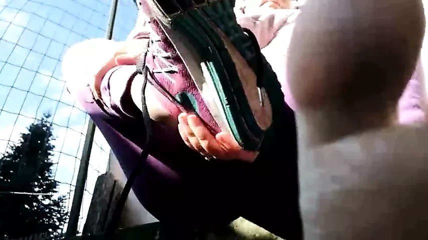 Dominated my sweaty feet and dirty socks in a public garden