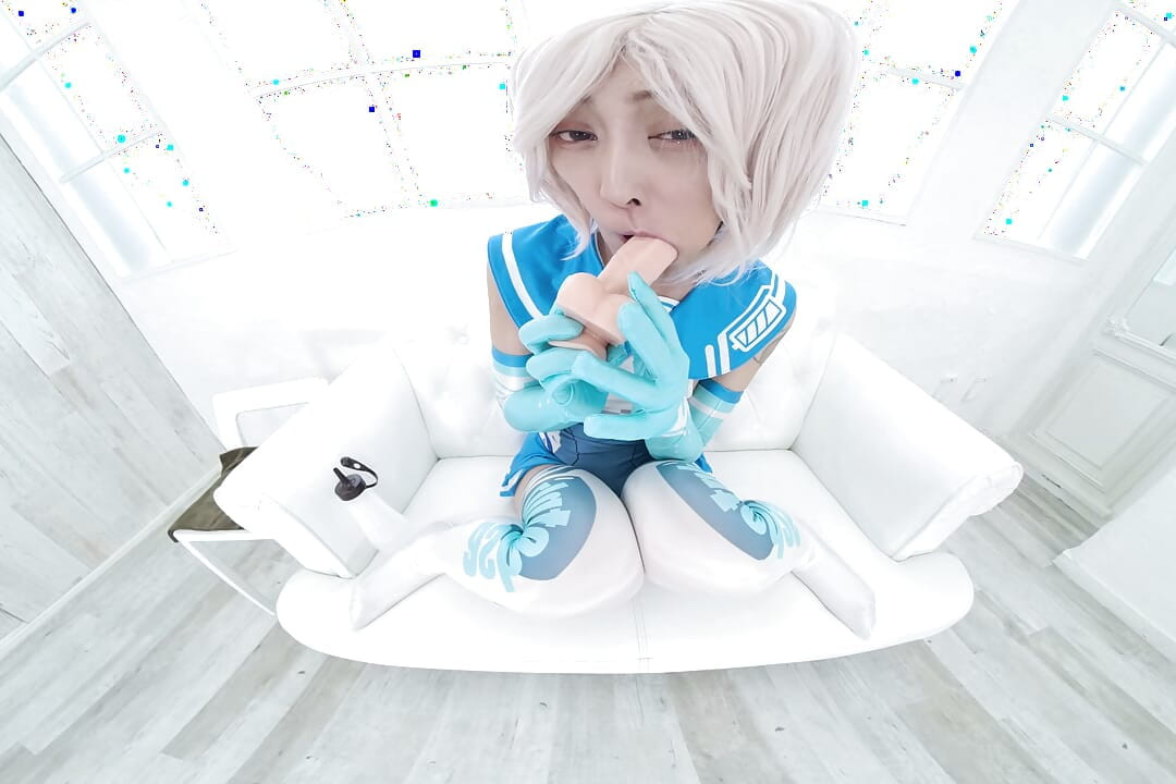 Naughty Japanese slut Sora Suda plays with two toys by herself in VR.