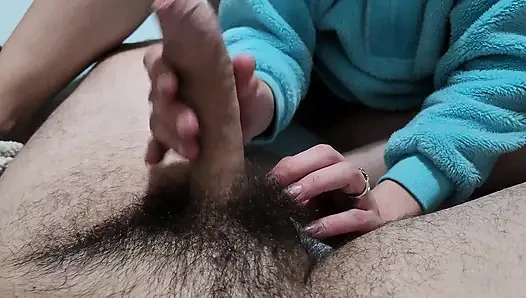 Fuzzy sweater handjob