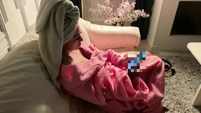 After a relaxing bath, Mira Flame takes a moment just for herself