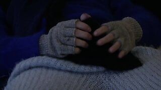 Фетиш свитера, мягкая синяя ангора с камшотом в видео от первого лица