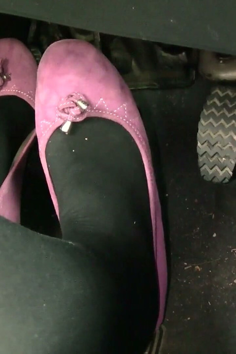 Driving in Black Thick Nylons and Pink Ballet Flats