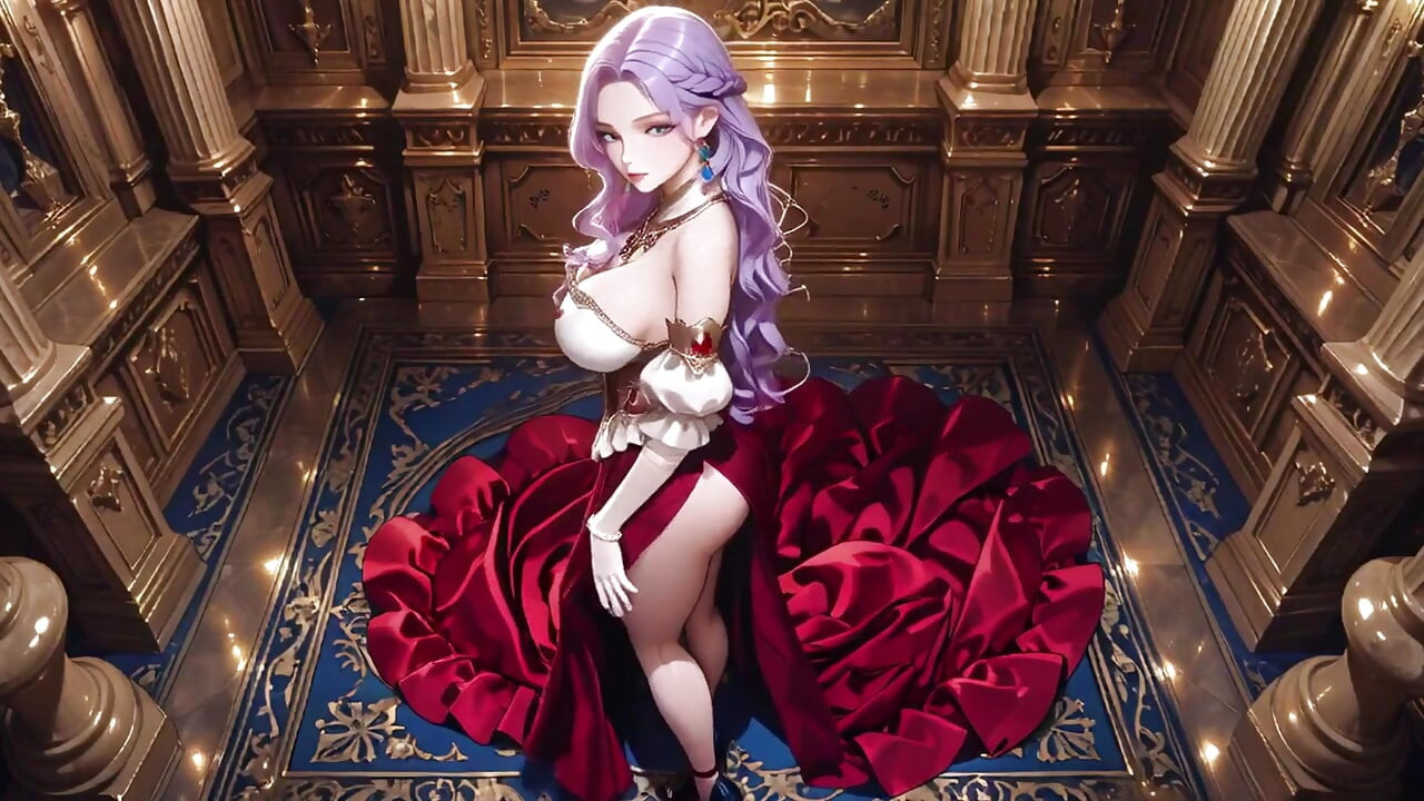 La reine violette ! Couronnement paresseux sur le trône d’or, la haute couture rouge &blanc est folle !
